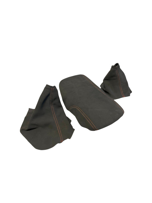 Black Alcantara Real Suede Shift Handbrake Boot Console lid Cover For Chevy Corvette C6 2005-2013-0